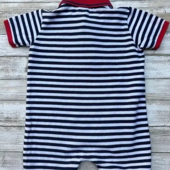 Baby One Piece Outfit Sz 18 Mos Navy Striped Collar Preppy - Picture 3 of 8
